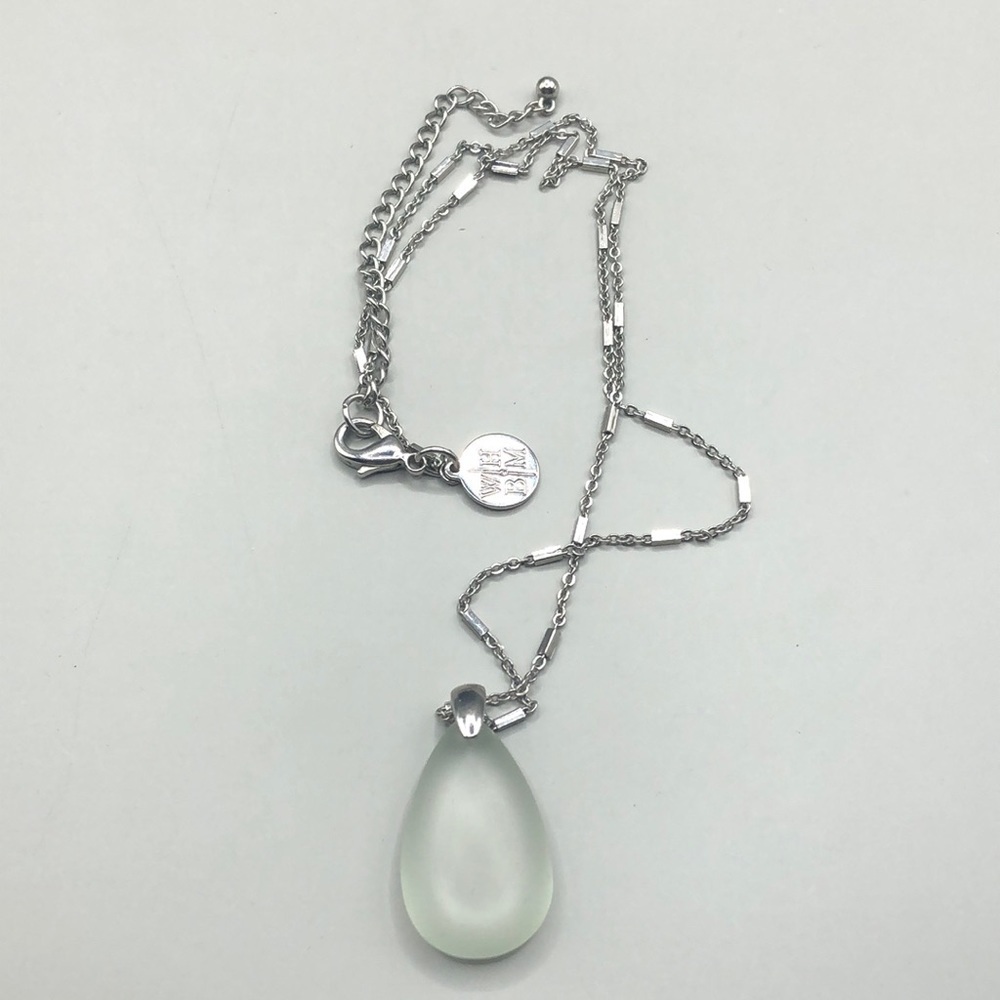 WHBM Sea Glass Tear Drop Elegant Chain Pendant Necklace Minimalist or Layer. - Picture 2 of 6